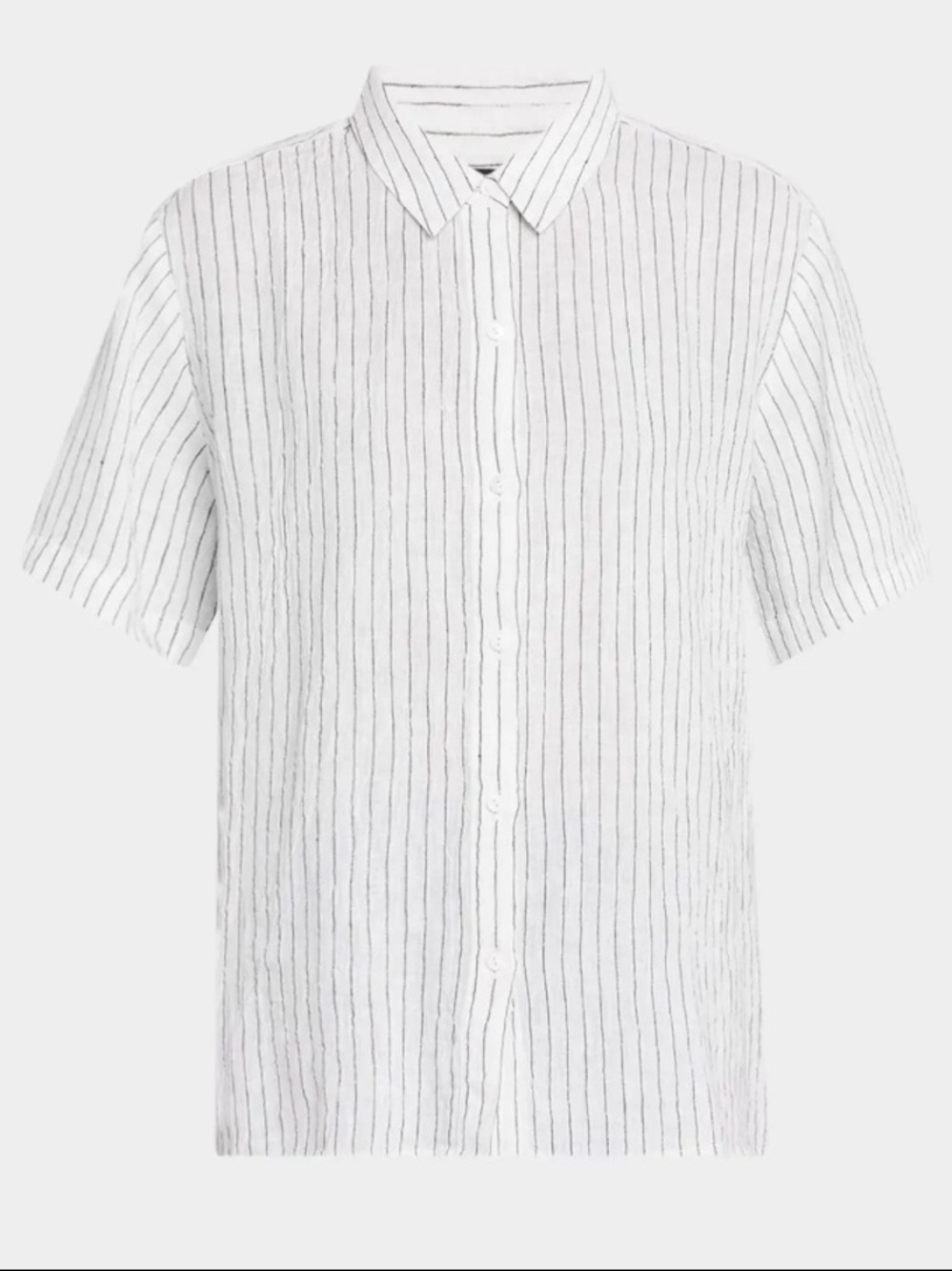 Eileen Fisher White & Black Stripe 100% Organic Linen Short-Sleeve Shirt